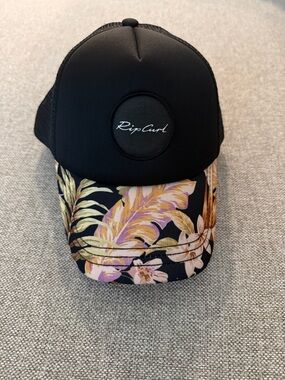 Rip Curl Black Trucker Hat with Tropical Floral Brim